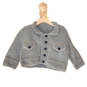 Children’s baby blue boys knit button up handmade cardigan
